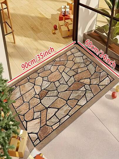 1/2pcs Entrance Mat, Welcome Asymmetrical Stone Pattern Mat, Polyester Anti Slip Mat, Indoor And Outdoor Entrance Door Mat, Kitchen Mat, Foot Mat, Corridor, Laundry Room Mat ﻿,Living Room Carpet