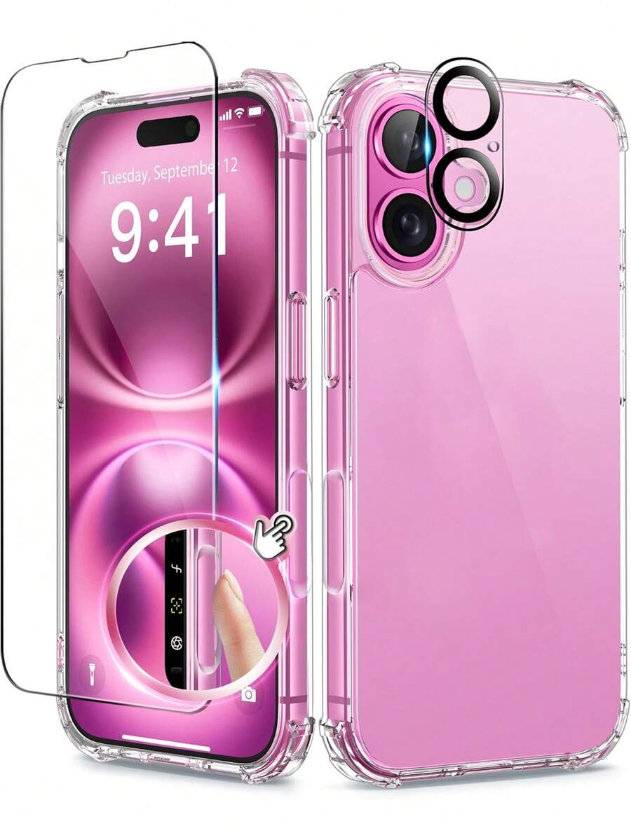相容於 16 Plus/16 Pro Max/16/16 Pro/15 Pro Max/15 Pro/15 Plus/15/14 Pro Max/14 Pro/14/14 Plus/13 Pro Max/13/13 Pro/12/11 的手機殼，[手機配件]，包含螢幕保護貼 + 相機鏡頭保護貼 + 氣墊手機殼（不發黃），水晶透明防震手機殼，適合女性，6.7 吋，透明（3 件組）（相容於螢幕保護貼 + 相機鏡頭保護貼 + 氣墊手機殼）
