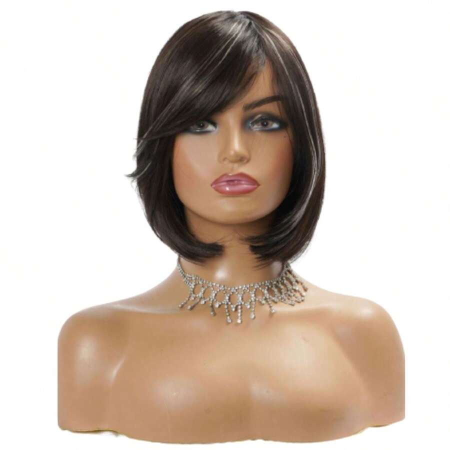 Short Long Bob Wig 40cm - Modern Cut, High Quality Fiber | Yan Hair - 挑染灰色 - 查看 1