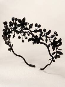 1件复古黑色花朵头饰，饰有水晶珠，适合新娘婚礼佩戴，也可作为女士派对、舞会、情人节配饰。 - 黑色 - 查看 4