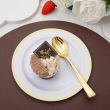 48pcs Gold Mirror Finish Thick Spoons, Suitable For Home, Outdoor Picnic, Birthday Party, Friends Gathering, Wedding Banquet And More,School Supplies