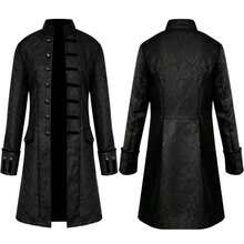 New Medieval Men's Suit Solid Color Performance Suit Jacquard Jacket Retro Stand Up Collar Gift Clothing - Black - View 11
