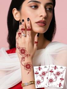 4pcs Henna Lace Floral Mandala Waterproof Temporary Tattoo Sticker, For Women, Suitable For Festivals, Parties, Weddings, Makeup Performance, Multi-Scene Design