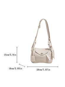 时尚新款女士单肩/斜挎水桶包，简约纯色 PU 皮革蜥蜴纹理设计，围巾包裹手柄，个性金属扣装饰，大容量通勤购物手提包 - 白色 - 查看 3