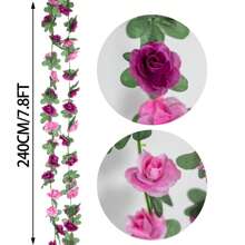 1/5pcs Exquisite Artificial Rose Vine Flowers Garland - Lifelike Small Roses With Green Leaves, Plastic Faux Floral Decor For Wedding, Home, Living Room, Wall Hanging, And Party Decoration - Easy To Shape And Hang