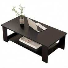 Modern Coffee Table Living Room Tea Side End Desk With Lower Storage Shelf Black - Black - View 4