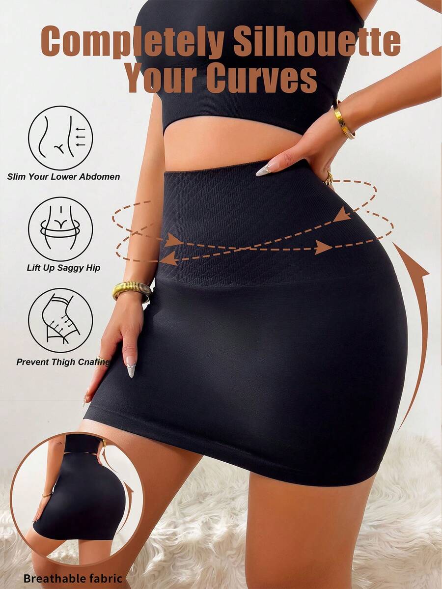 Minifalda ajustada y sexy con braguita interior incorporada, cintura elástica que resalta la figura, falda de unicolor con talle alto - Negro - Ver 1