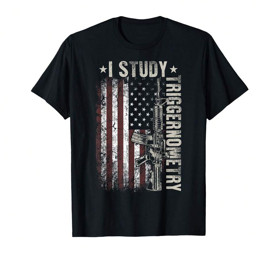 I Study Triggernometry Funny Pro Guns Trigonometry Math T-Shirt~SP Valentine's Day Gifts - Black - View 1
