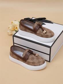 Kids' New Breathable Floral Print Simple Slip-On Casual Sneakers - Khaki - View 2