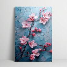 1 Pintura en lienzo con marco, flores rosas en fondo azul, arte con textura, marco de madera (1) Grosor 2,5 cm/1 pulgada - Decoración del hogar para todas las ocasiones, regalo ideal para Año Nuevo, San Valentín, Acción de Gracias, Pascua, Navidad, decoración de pared estética, decoración de sala de estar, dormitorio, cocina, entrada, baño, pintura mural directa, cartel de pintura mural de alta calidad, decoración del hogar moderna lista para colgar - Negro - Ver 7