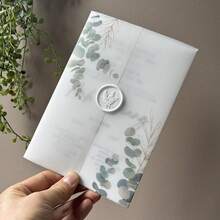 20pcs Eucalyptus Green Color Vellum Wrap Suitable For A 5 X 7 Wedding Invitation,Diy Invitation,Vellum Jacket,Vellum Cover For The Invitation - Green - View 13