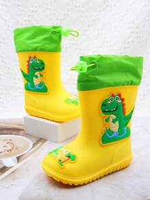 1 Pair Cartoon Dinosaur Children's Rain Boots, Elastic Drawstring Waterproof Fabric, Lightweight & Comfortable Rainboots For Boys, Anti-Slip Outdoor Sports Waterproof Boots, Suitable For Rainy Days And School Activities
