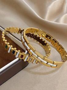 18K Gold Plated Stainless Steel Vintage Luxury Elegant Multicolor Diamond Gemstone Zirconia Bangle Bracelet Set For Women, Mom Gift Christmas Thanksgiving Halloween Wedding Rave/Prom/Party/Daily Accessories Gift For Anniversary Valentine's Day Boho Jewelry Birthday Bridesmaid Gifts