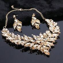 女士婚礼新娘伴娘水晶项链耳环派对舞会服装首饰套装