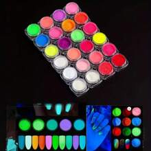 24 Farben Neon-Leuchpuder Geschenkbox-Set aus Harz, Leuchtpulver zum Selbermachen für Nail-Art Deko, Wasserfarben-Nagellack-Bemalung mit Glitzer, lang anhaltend glänzende Nageldekorationen - Nagelstudio für Zuhause