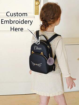 Personalized Cat Backpack For Girls - Custom Name Cute Bookbag, Kawaii Gift For Her