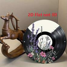 8x8英寸圆形金属墙饰，采用黑胶唱片设计，金属花环装饰，适合家居和花园悬挂装饰，复古唱片造型，铝制标牌，金属户外装饰，完美的房间装饰，孔径如图所示