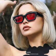Square Men Women Fashion Thick Rectangle Glasses Shades Designer Style - Red - View 11