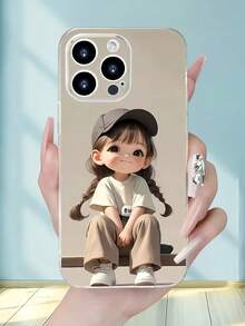 动漫 1 件卡通女孩马尾辫简约设计防震 TPU 手机壳适用于 Apple 16、15、14、13、12、11 Pro Max 系列防水防摔防刮 - 彩色 - 查看 4