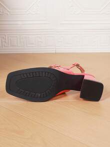 Damen Mode High Heels, Design mit dickem Absatz und Riemen-Schnalle für mehr Komfort, sexy quadratische Zehenform geeignet für Arbeit oder Party, elegantes Hellrosa, vielseitiger Stil - Altrosa - Übersicht 8