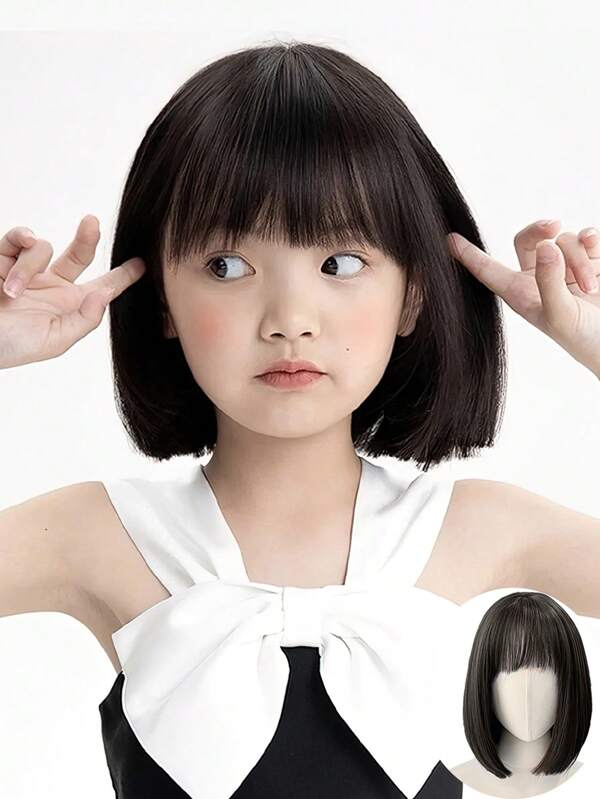Fashionable Short Bob Hair Wig Full Head Cover Kid's Styling Hair Short Wig Cover