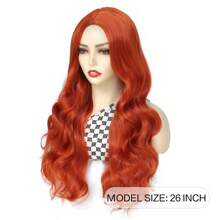 Auburn Orange Wig For Women 26 Inch Long Curly Wavy Middle Part Wigs Synthetic Hair Wigs For Cosplay Party Daily Use