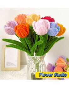 375 件扭结工艺套件,DIY 手工艺术品 - 包括 200 件扭结、2 根热胶棒、150 件绒球、1 条花园胶带、1 张迷你卡片、10 颗小珍珠、10 根纸包铁丝,适用于母亲节花束、情人节礼物、毕业礼物、婚礼和生日 - 鬱金香多色花束 - 查看 12