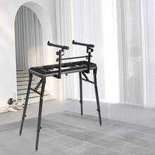 OUKANING 2-Tier DJ Workstation Stand | Double Table Top Keyboard & Laptop Holder | Digital Piano Rack Mount Platform For Studio Mixer Controllers, Turntable, Speakers, Stage Equipment Keyboard Stand DJ Workstation Table Top Piano Holder 2-Tier Double Studio Mount - Black - View 2