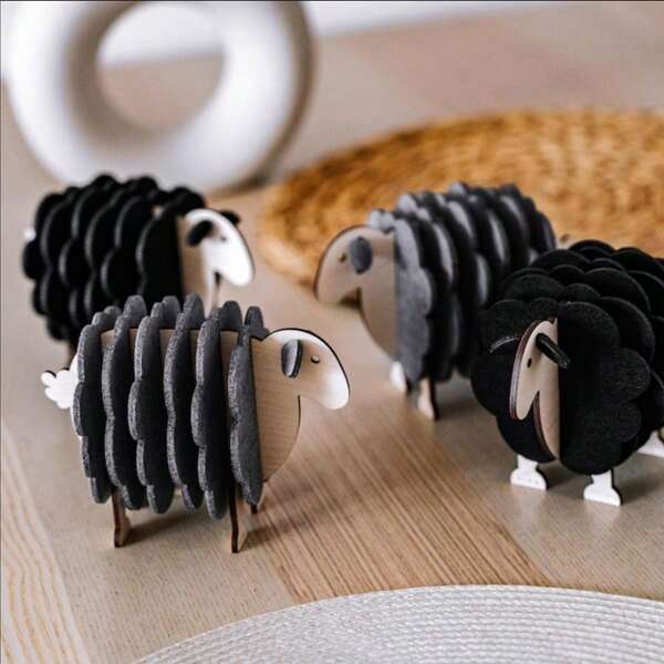 Charming Sheep Felt Coasters-6 Felt Coasters On A Plywood Sheep Stand Felt Wool Sheep Coasters Set With Plywood Holder,Felt Sheep Coasters For Drinks, Cup Coasters Wool Sheep Gifts For Women, Unique Housewarming Gift Idea