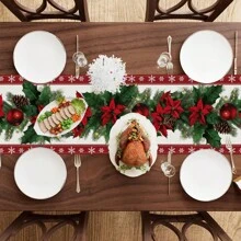 1 Stück Tischfahne mit Mustern von Weihnachtsbaum, Weihnachtsglocke und anderen Weihnachtselementen, hergestellt aus 72 Zoll gestrickter Polyesterfaser, verwendet für Tische bei Feiern, Heim- und Küchendekorationen sowie als Geschenk