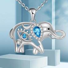 Exquisite Silver - Toned Elephant Pendant Necklace With Blue Gemstones And Diamond - Like Embellishments. Ideal For Animal - Lovers Or As A Unique Gift For Birthdays And Special Occasions. - VariantValue - View 1
