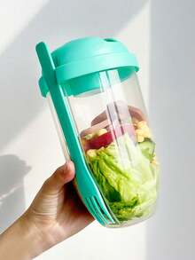 1 buc. cană pentru salată 1000 ml/33,8 oz cu capac și furculiță, cană shaker pentru salată, cană pentru salată de mic dejun, cană tip Mason cu capac și lingură, cană pentru iaurt, cană shaker din plastic pentru legume și fructe, cană shaker pentru masă de fitness cu salată - Multicolor - View 13