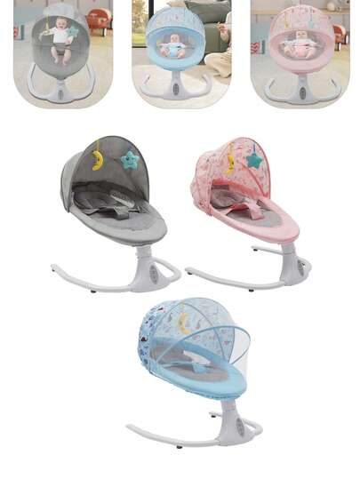  eusmeyusnt Babyschaukel, Elektrischer Baby-Schaukelstuhl mit Fernbedienung, Baby-Schaukelstuhl mit Bluetooth, (von 0 bis 18 Monaten <18kg) Rosa/Blau/Grau, 72*52cm