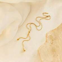 1pc Fashionable Simple Stainless Steel Water-Drop Pendant 18K Gold Plated Necklace, Versatile
