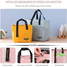 Lonchera Termica Impermeable - Bolsa de Almuerzo Aislada Porta Alimentos Nevera Portátil, Hermética Porta Fiambrera Plegable Hielera con Bolsillos Laterales, A Prueba de Fugas para Adultos Mujer - Amarillo - Ver 4