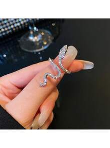 Adjustable Sparkling Crystal Snake Ring For Women And Teen Girls, Elegant Open Coil Design With Dazzling Cubic Zirconia In Chic Serpent Shape, Flexible Fit For Multiple Finger Sizes, Unique Statement Jewelry For Parties, Daily Wear, Fashion Events, Costume Occasions, Symbolic Serpent Ring With Glamorous Shine, Great Gift Idea For Bold And Stylish Women
