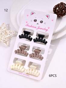 6pcs/Set Solid Color Casual Cute ABS Plastic Hair Clips, Butterfly, Flower, Heart, Square Design, Small Size Matte Black Bangs Claws, Princess Front & Side Bang Clips, Suitable For All Seasons Summer Hair Jaw Clip