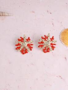 1 对优雅海星设计吊坠耳环，轻质合金日落珊瑚吊坠耳环，适合女士，适合度假、通勤、约会装扮，时尚配饰 - 金色 - 查看 9