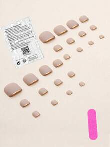 24 片哑光短方形假脚趾甲裸色高端设计按压式假指甲，附赠一片果冻胶和一把指甲锉，果冻胶随机发货美甲用品 - 彩色 - 查看 2