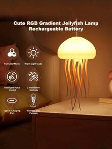 1 件水母灯，亚克力底座，舞动双腿，声控水母灯，RGB 渐变水母床头灯，带触摸传感器的可充电水母台灯，家居和办公室装饰，适用于婚礼、生日和节日礼物 - 彩色 - 查看 10
