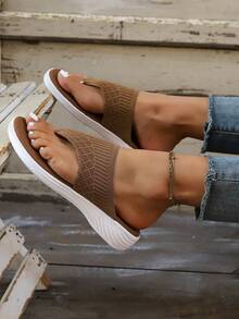 女士时尚夏季针织凉鞋，百搭舒适厚底坡跟鞋