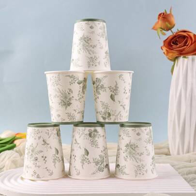 10 Stücke/20 Stücke/40 Stücke/Set, grüne Blumen Papierbecher 260ml, Rose und Weiß bedruckte Einweg-Pappbecher für heiße und kalte Getränke, Bridal-Shower Geburtstags Party Zubehör