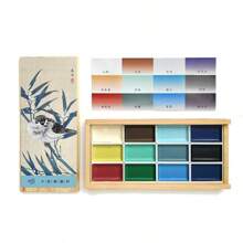 [12 Colores de Pintura China] Set profesional de pintura de acuarela sólida china en caja de madera, pigmentos de pintura tradicional china sólidos para colorear, dibujar, bocetear, herramientas de bellas artes, de vuelta a la escuela, útiles escolares