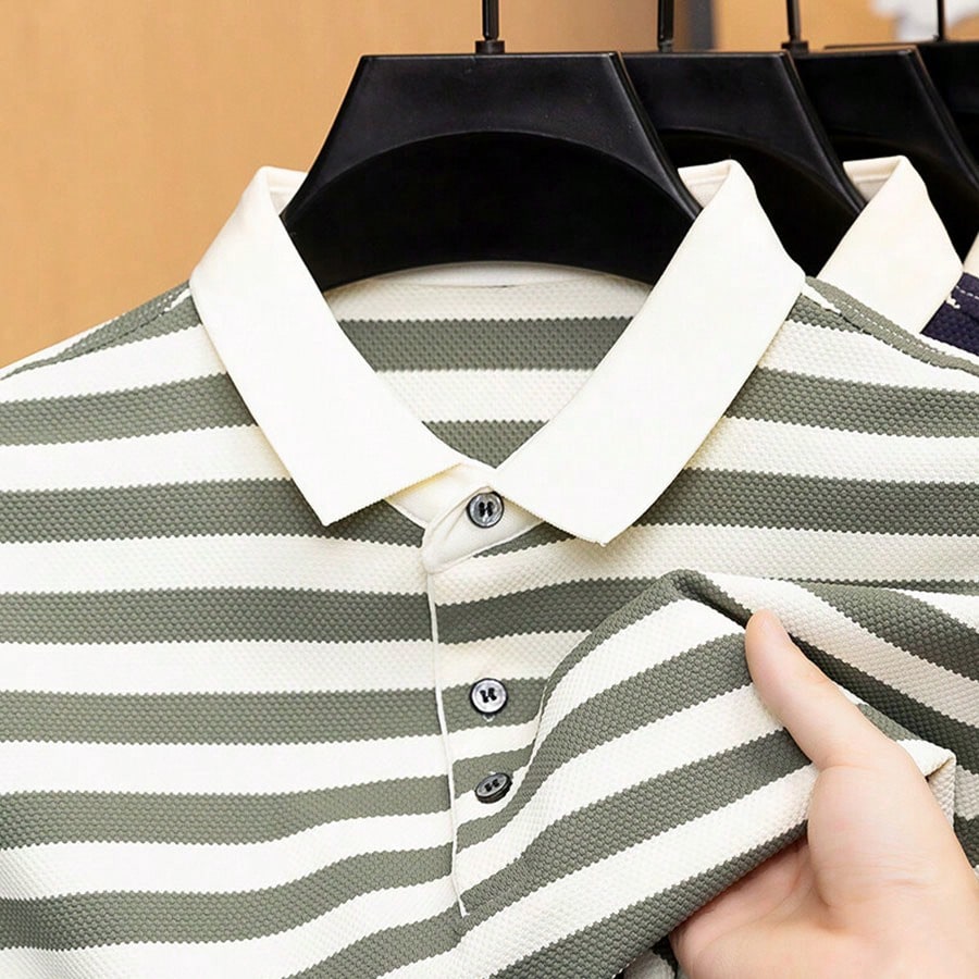 Camisa polo de punto a rayas para hombres - Elegante y cómoda - Tejida