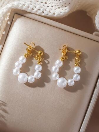 2pcs French Elegant Tassel & Pearl Earrings, Simple Chic Copper Earrings Suitable For Women Casual, Dating, Events