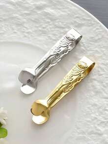 1 件 INS 风格压花玫瑰花糕点夹，不锈钢冰块夹，家用咖啡方糖食物夹