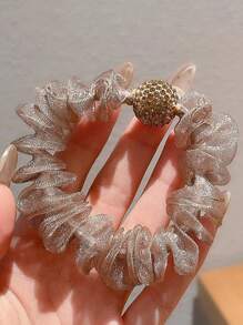 10pcs Rhinestone Mesh Hair Scrunchies, Vintage Elegant Hairbands, High Elasticity Side Braided Ponytail Holders For Women