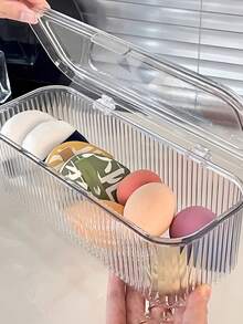 1 Stück Make-up Organizer mit Deckel, Staubdicht, praktische Aufbewahrungsbox für Make-up Pinsel, Quasten, Kosmetika, Haargummis, großes Fassungsvermögen, tragbare Make-up-Box