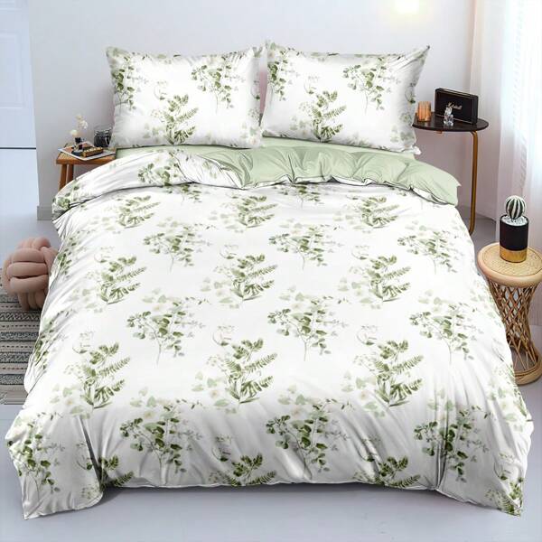 2/3pcs 3D Print Green Plants And Flowers Patterns Duvet Cover Set Fresh Florals Bedding Set Shared Between Bedroom And Dormitory Comforter Cover Set Bedroom Decor (Size 135x200 Only 1 Pillowcase)