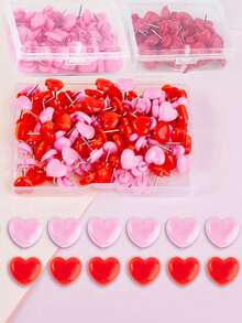 50pcs Creative Heart Shaped Thumb Tacks, Cute Pink Heart Shaped Pushpins, Iron Material, Suitable For Home, School And Office Decor, Boxes, Creative Heart-Shaped Small Nails, Colorful Heart Pushpins, For Photo Wall, Map And Corkboard,Back To School,School Supplies - Pink - View 2